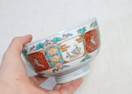 明治前期色絵四方に梅図蒸茶碗