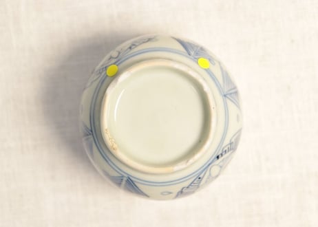 江戸幕末線描き四方花図向付 高台ホツ
