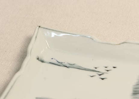 大正~昭和戦前ゴム判山水図長角皿
