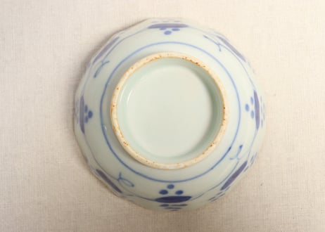 明治前期染付馬上人物と十二支文字図三ツ組鉢