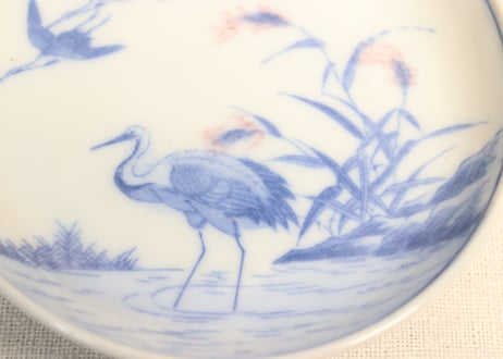 明治後期～大正銅判芦と鶴図小皿