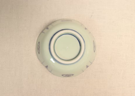 明治後期～大正染付芙蓉手草花図四弁小鉢