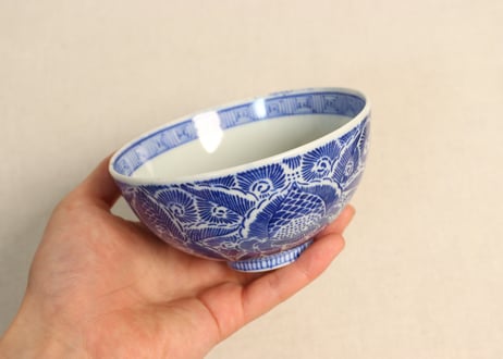 明治前期紙刷牡丹図飯茶碗