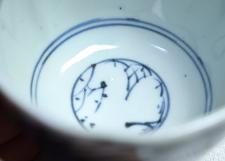 江戸幕末染付四方に花図向付