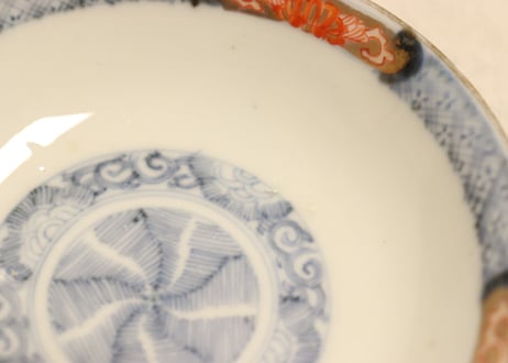 明治前期色絵牡丹と秋草図飯茶碗