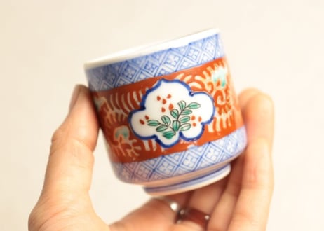 明治前期色絵三方に草花図のぞき(大ぶり)