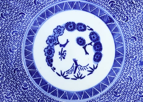 明治前期紙刷微塵唐草図尺皿