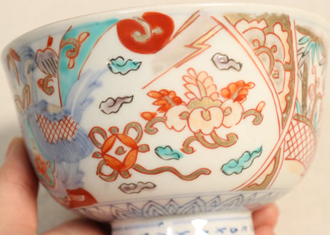 明治前期色絵竹梅と桐通り物飯茶碗①フリモノ