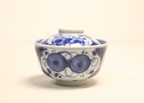 江戸幕末染付鼓図蓋茶碗