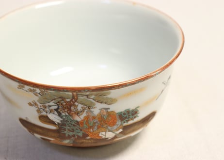 明治前期九谷焼色絵高砂図蒸茶碗