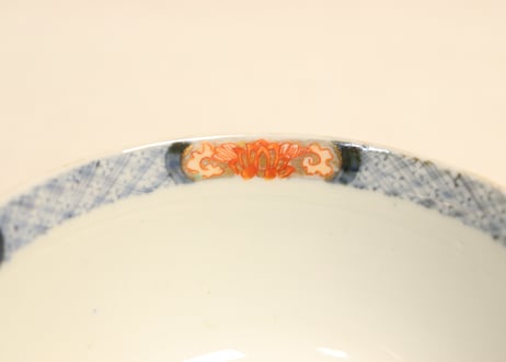 明治前期色絵牡丹と秋草図飯茶碗