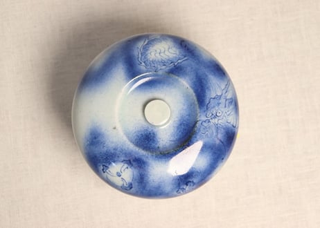 江戸幕末染付龍と波千鳥図食籠 小ホツ