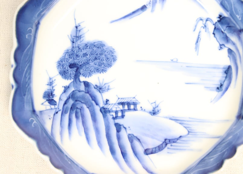 明治後期～大正染付山水図6寸八角皿 | 吉祥寺PukuPuku