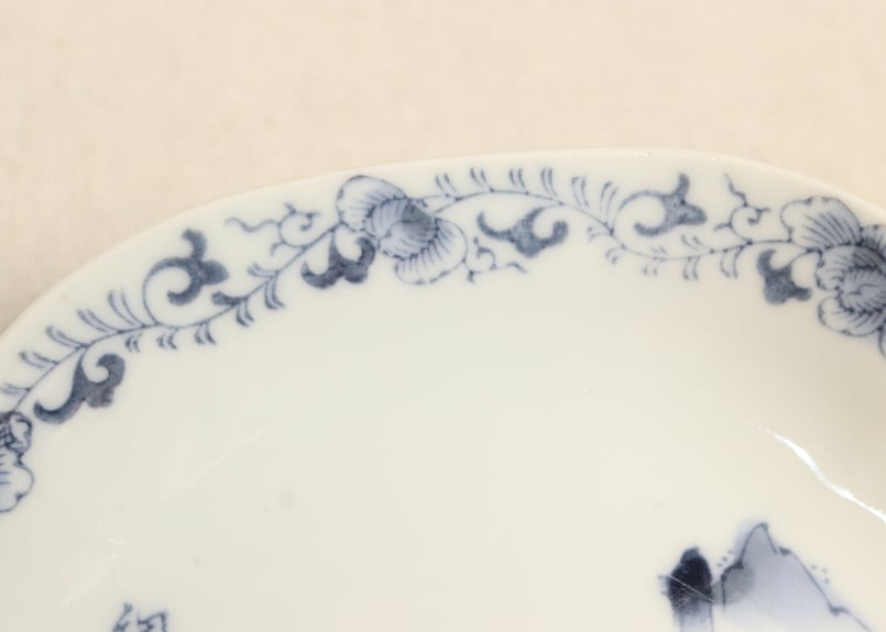 No.戦前館　希少品　電笠　和物　大正　昭和初期　ぎやまん　骨董品 大正～昭和戦前ゴム判山水図四弁5寸皿 | 吉祥寺PukuPuku