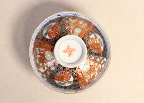 明治前期色絵桃と松竹梅図飯茶碗