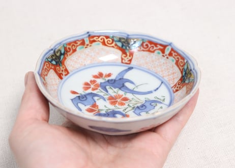 明治前期色絵撫子に蝙蝠図小皿