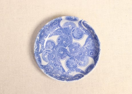 大正　骨董　印判　紫陽花　小皿5枚組 数と骨董】印判波千鳥文小皿（その1）d13.2cm Inban Blue and