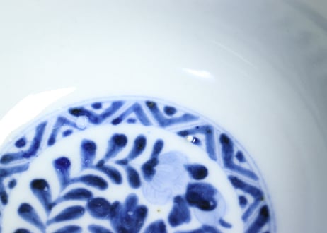 明治前期色絵三方に竹梅図通り物飯茶碗