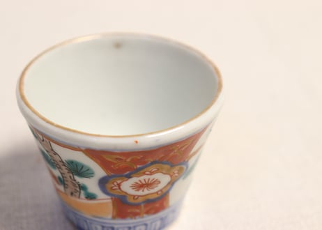 明治前期色絵松鶴図小猪口