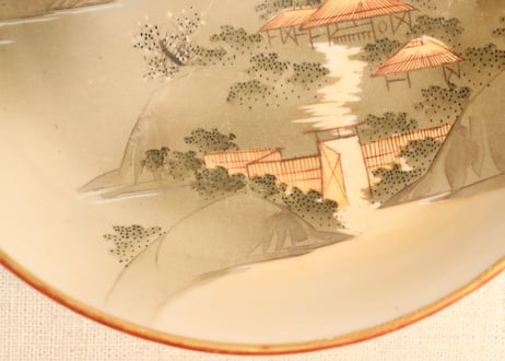明治前期九谷焼色絵家風景図通り物なます皿