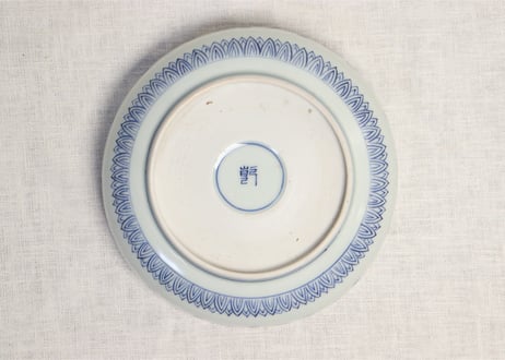 江戸後期染付見と八方に牡丹図6寸鉢 ノミホツ,ムシクイ
