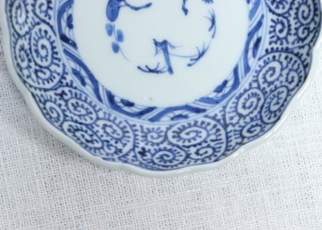 江戸幕末染付蛸唐草図通り物小皿