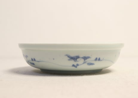 江戸中期染付竹と菊に蝙蝠図なます皿① かたつき
