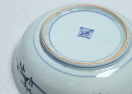 江戸中期染付雪輪に芦図なます皿　ノミホツ