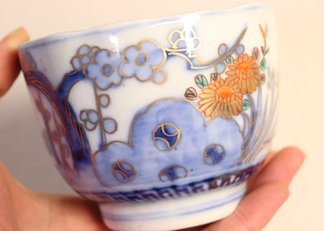 明治前期色絵四君子図通り物向付 少甘手