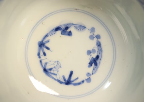 明治前期色絵四方に龍と鳳凰図通り物飯茶碗