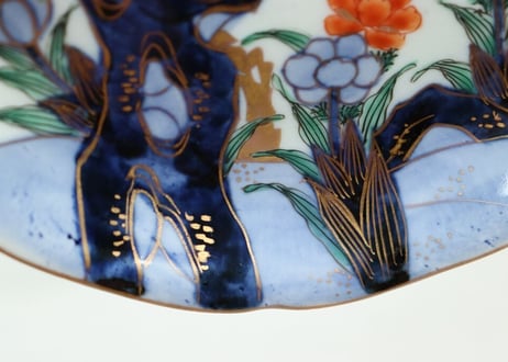明治前期色絵梅と福寿草図5.5寸皿