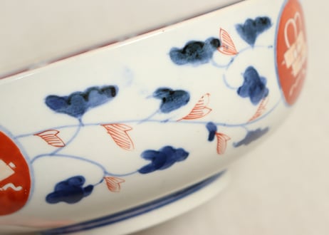 明治前期色絵松竹梅と鶴図8寸鉢②釉剥げ