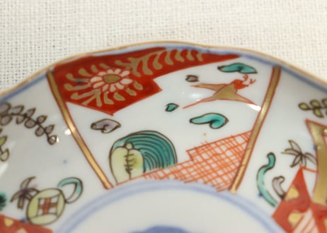 明治前期色絵熨斗と鶴亀図小皿