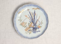 明治前期色絵春蘭と椿図通り物7寸皿