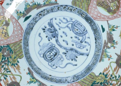 明治前期色絵ザクロに鳥図尺５寸皿