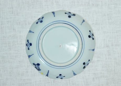 江戸幕末染付山水図輪花5.5寸皿 小ニュウ