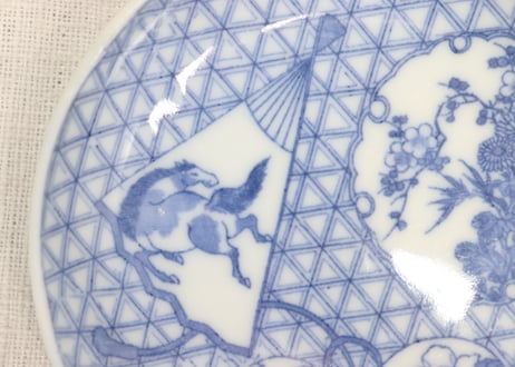明治後期～大正銅判馬に瓢箪と草花図小皿②かたつき