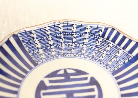 明治後期～大正染付山水と寿文字図十弁5寸皿②薄め