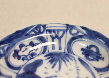 明治前期染付芙蓉手鳥図小皿