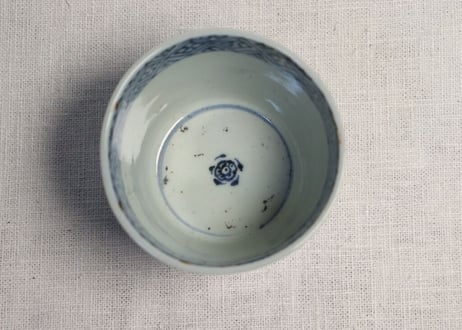 江戸後期染付三方に水仙と竹図猪口 ノミホツ
