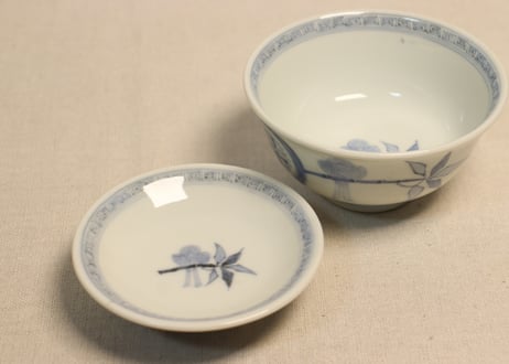 明治後期～大正染付枝に小鳥図飯茶碗①