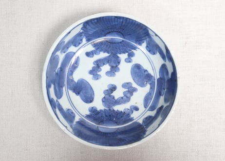 江戸中期染付菊図なます皿①甘手,小ホツ