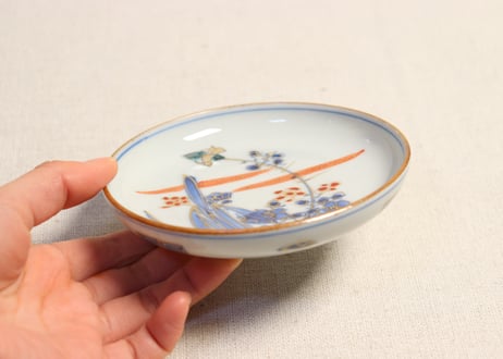 明治前期色絵水仙に梅図小皿