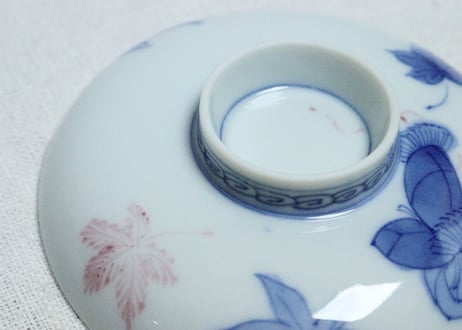 大正～昭和戦前染付紅葉図蓋茶碗