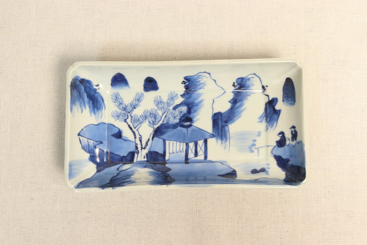 江戸後期から幕末期染付深皿 江戸幕末染付山水図長皿 | 吉祥寺PukuPuku