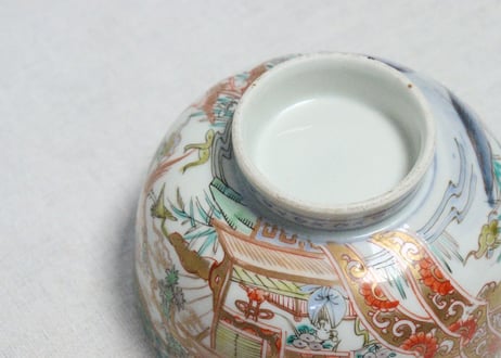 明治前期色絵山水と花鳥図蒸茶碗