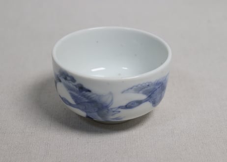 明治前期染付月に鳥図湯呑　黒点,フリモノ