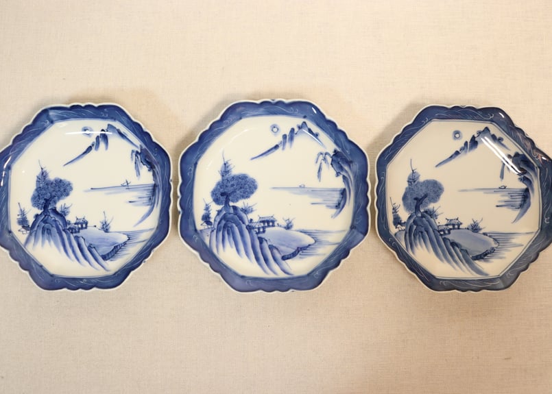 明治後期～大正染付山水図6寸八角皿 | 吉祥寺PukuPuku