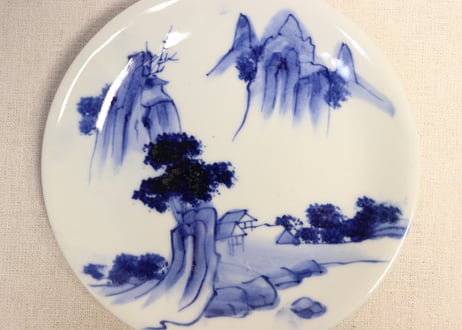 明治前期染付山水図6寸皿