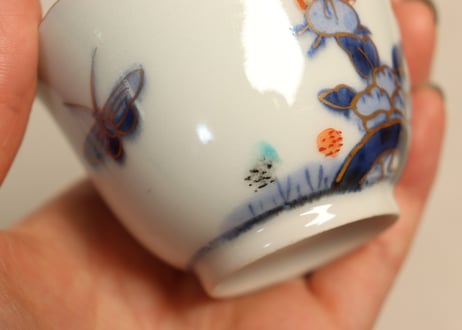 江戸後期色絵牡丹と蝶図小向付①